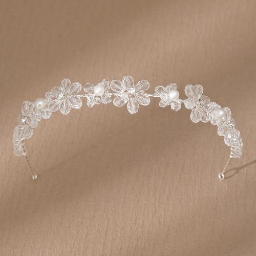 Hair Bands, Zinc Alloy, with Plastic Pearl, silver color plated, for bridal & for woman & with rhinestone [