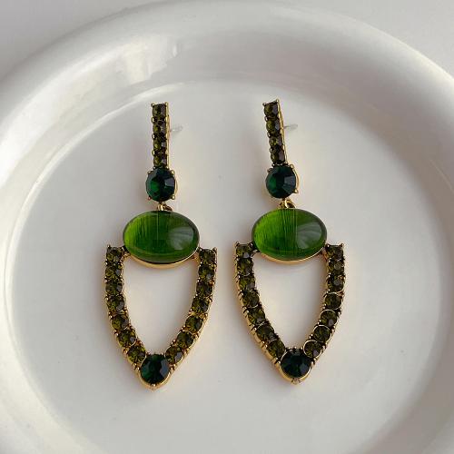 Pendientes Gota de Cristal, metal, con Cristal, chapado, Joyería & micro arcilla de zirconia cúbica, verde, 70x25mm, Vendido por Par