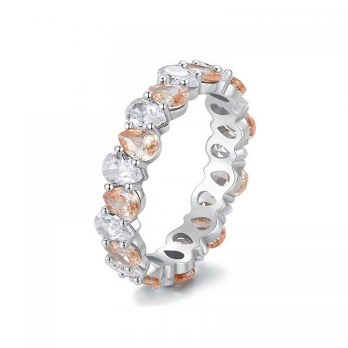 Anillo de dedo Zirconia Micro Pave Sterling Silver Cubic, plata de ley 925, chapado, diverso tamaño para la opción & micro arcilla de zirconia cúbica & para mujer, plateado, Vendido por UD[