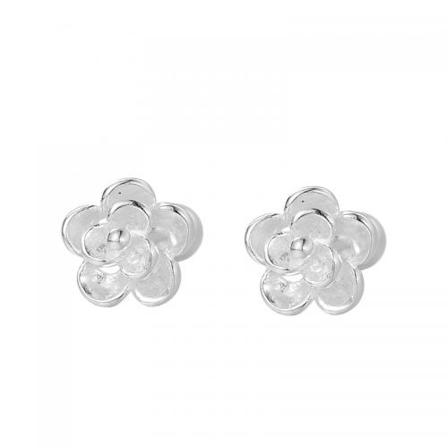 Sterling Silver Stud Earring, 925 Sterling Silver, petals, plated, for woman, silver color 