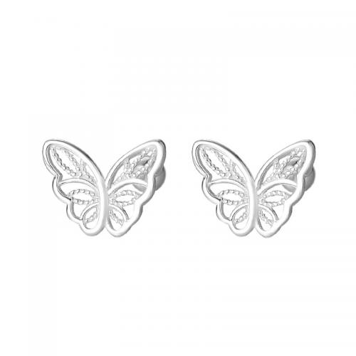 Sterling Silver Stud Earring, argent sterling 925, papillon, Placage, pour femme, argent, Vendu par paire[