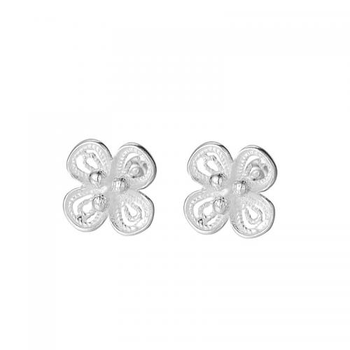 Sterling Silver Stud Earring, 925 Sterling Silver, petals, plated, for woman, silver color 