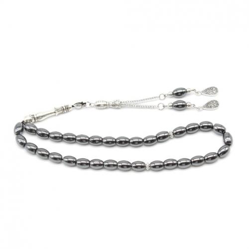 Muslim Tasbih, Hematite, with Zinc Alloy, silver color plated, fashion jewelry & Unisex [