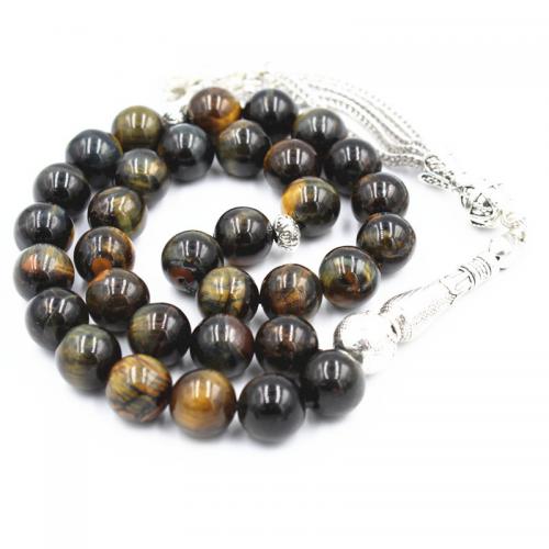 Muslim Tasbih, Tiger Eye, with Zinc Alloy, silver color plated, fashion jewelry & Unisex 10mm Approx 29.5 cm [