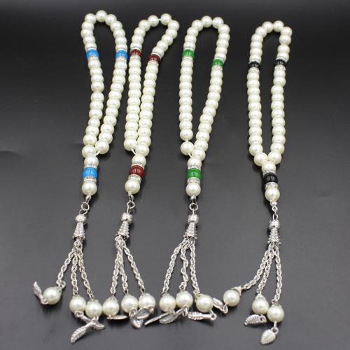 Muslim Tasbih, Glass Pearl, with Glass & Zinc Alloy, silver color plated, fashion jewelry & Unisex 8mm [