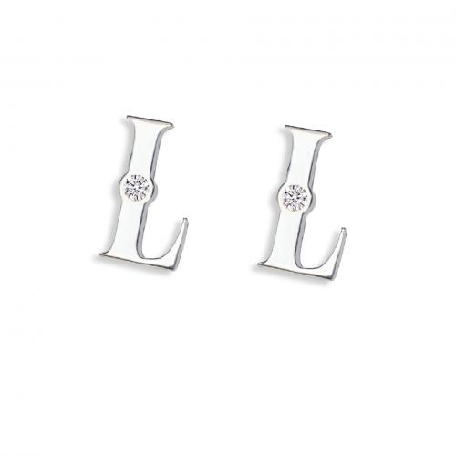 Boucles d'oreilles en acier titane, avec zircon cubique, Lettre L, bijoux de mode & pour femme, couleur originale, protéger l'environnement, sans nickel, plomb et cadmium, 10mm, Vendu par paire