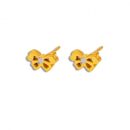 Boucles d'oreilles en acier titane, avec zircon cubique, papillon, Placage ionique sous vide, bijoux de mode & pour femme, doré, protéger l'environnement, sans nickel, plomb et cadmium, 10mm, Vendu par paire