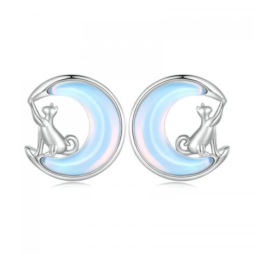 Sterling Silver Stud Earring, Argent sterling 925, avec verre, Plaqué de platine, bijoux de mode & pour femme Vendu par paire[