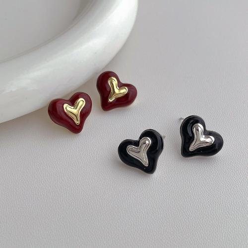 Brass Stud Earring, Heart, plated, fashion jewelry & enamel [