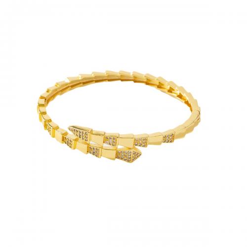 Brass Cuff Bangle, real gold plated, micro pave cubic zirconia & for woman, golden [