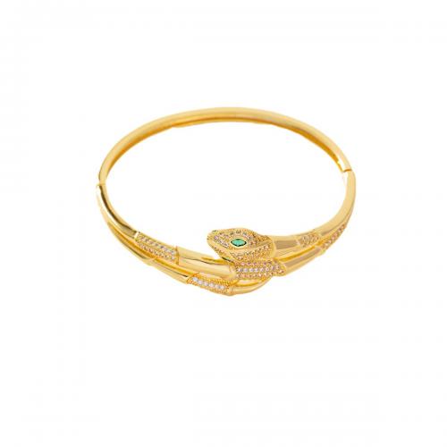 Brass Cuff Bangle, real gold plated, micro pave cubic zirconia & for woman, golden [