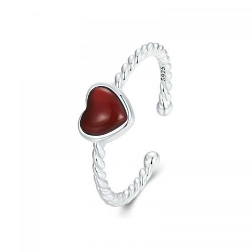 Anillo de Plata Ley, Plata de ley 925, con Ágata roja, Corazón, chapado en platina real, Joyería & para mujer, 1.7mm, Vendido por UD