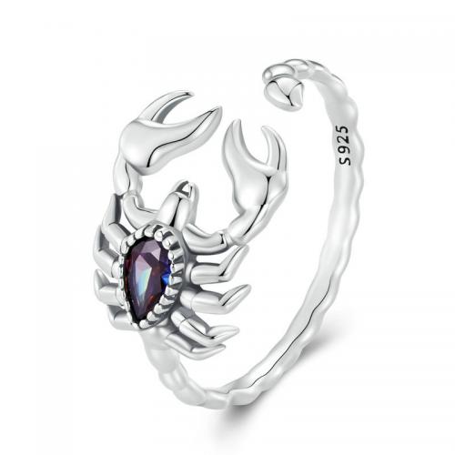 Anillo de dedo Zirconia Micro Pave Sterling Silver Cubic, Plata de ley 925, Escorpión, Joyería & micro arcilla de zirconia cúbica & para mujer, 1.9mm, Vendido por UD[