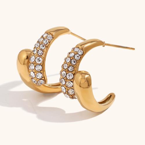 Stainless Steel Rhinestone Stud Earring, 316L Stainless Steel, 18K gold plated, fashion jewelry & for woman & with rhinestone, golden [