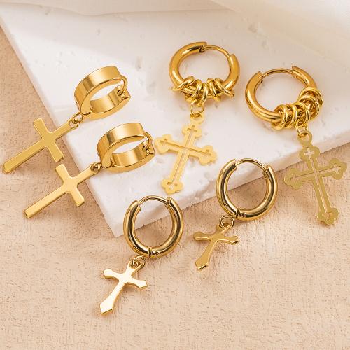 Zinc Alloy Drop Earring, Cross, gold color plated, fashion jewelry & for woman 