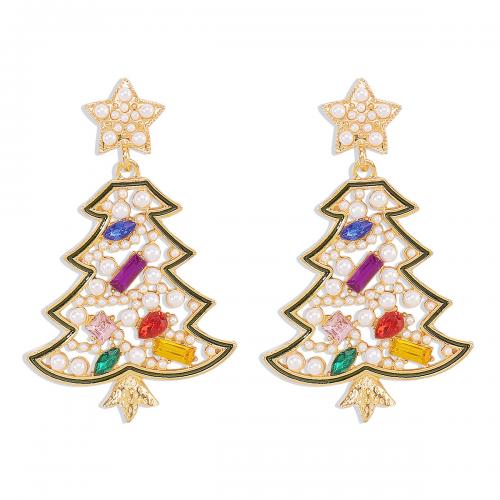 Pendientes de Navidad, aleación de zinc, Árbol de Navidad, chapado, Joyería & diferentes estilos para la opción & para mujer & con diamantes de imitación, más colores para la opción, Vendido por Par