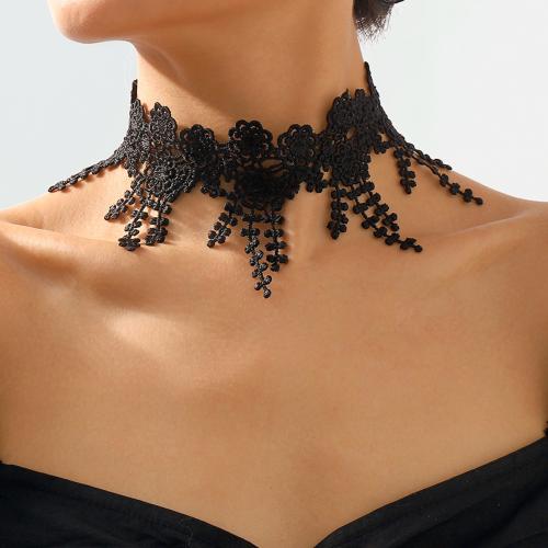 Ожерелье Мода Choker, Железо, с Кружево, Форма цветка, Другое покрытие, ювелирные изделия моды & Женский, черный, продается PC