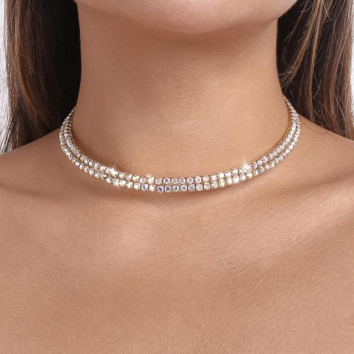 Ожерелье Мода Choker, цинковый сплав, Другое покрытие, ювелирные изделия моды & Женский & со стразами, Много цветов для выбора, продается PC