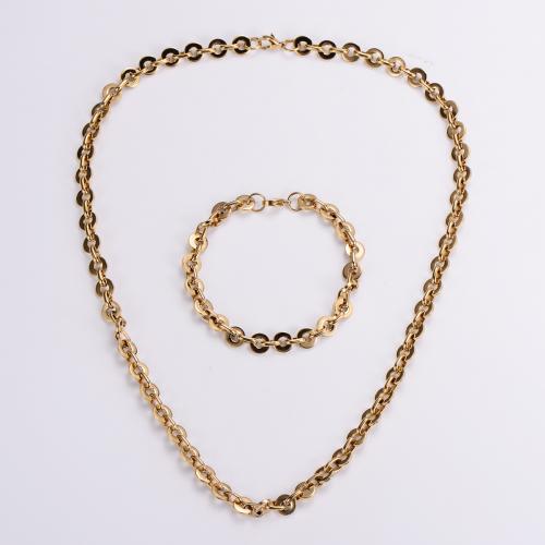 Fashion Stainless Steel Jewelry Sets, 304 Stainless Steel, bracelet & necklace, Vacuum Ion Plating, fashion jewelry & Unisex, golden, Necklace length 55cm,bracelet length 21cm 