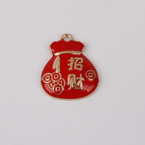 Zinc Alloy Enamel Pendants, Money Bag, gold color plated, DIY [