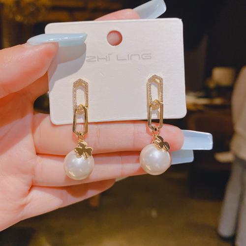 Plastic Pearl Zinc Alloy Earring, with ABS Plastic Pearl, plated, fashion jewelry, golden [