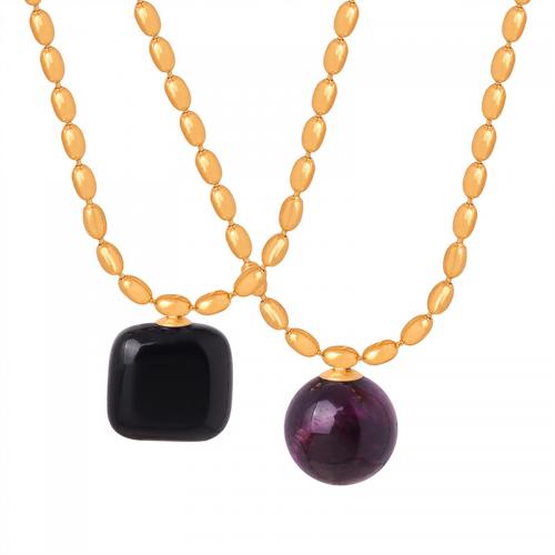 Collier de bijoux de titane, Acier titane, avec Pierre naturelle & Agate, Plaqué or 18K, bijoux de mode & styles différents pour le choix & pour femme Environ 46 cm, Vendu par PC