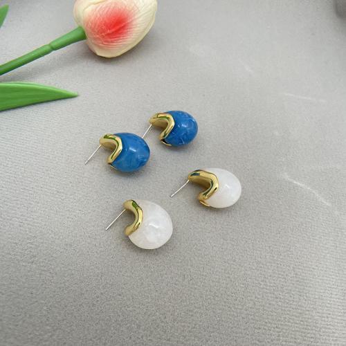 Resin Stud Earring, Brass, with Resin, Teardrop, plated, fashion jewelry & for woman [