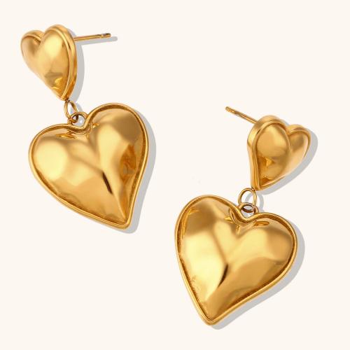 Stainless Steel Drop Earring, 316L Stainless Steel, Heart, Vacuum Ion Plating, for woman, golden 