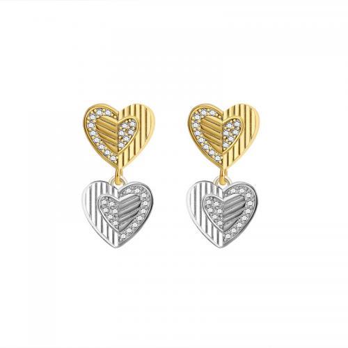 Cubic Zirconia Micro Pave Brass Earring, Heart, fashion jewelry & micro pave cubic zirconia & for woman 