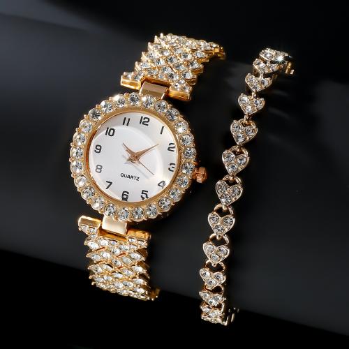 Rhinestone Zinc Alloy Jewelry Set, watch & bracelet, plated, 2 pieces & with rhinestone [