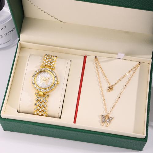 Rhinestone Zinc Alloy Jewelry Set, watch, plated, 2 pieces & with rhinestone [