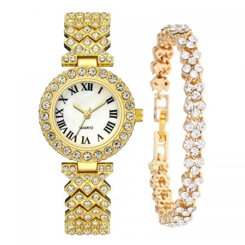 Rhinestone Zinc Alloy Jewelry Set, watch & bracelet, Round, plated, for woman & with rhinestone [