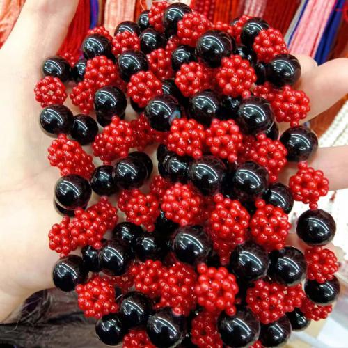 Mixed Gemstone Beads, Synthetic Coral, with Natural Stone, Round, DIY, mixed colors, Black .5mm,Red mm, Approx [