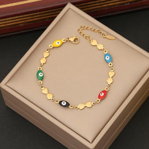 Evil Eye Bracelet Bijoux, Acier inoxydable 304, avec 5cm chaînes de rallonge, styles différents pour le choix & pour femme & émail, plus de couleurs à choisir Environ 18 cm, Vendu par PC