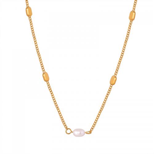 Collar de Perlas Natural de Freshwater, Partículas de acero, con Perlas cultivadas de agua dulce, con 5cm extender cadena, 18K chapado en oro, Joyería & para mujer, dorado, 5mm, longitud:aproximado 38 cm, Vendido por UD