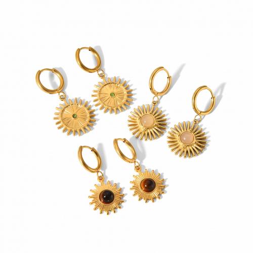 Boucles d'oreilles en acier titane, avec Pierre naturelle, soleil, Plaqué or 18K, bijoux de mode & styles différents pour le choix & pour femme, Vendu par paire