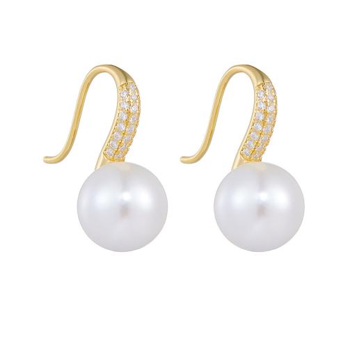 Silver Earring Zircon pavent Sterling, argent sterling 925, avec Shell Pearl, Placage, pavé de micro zircon & pour femme, plus de couleurs à choisir, Vendu par paire