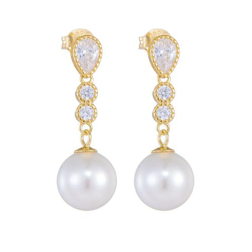 Silver Earring Zircon pavent Sterling, argent sterling 925, avec Shell Pearl, Placage, pavé de micro zircon & pour femme, plus de couleurs à choisir, Vendu par paire[