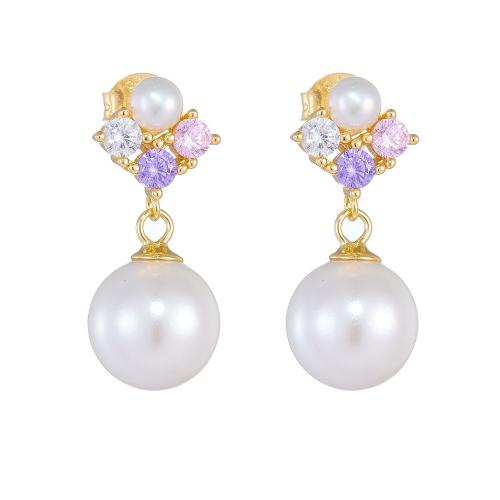 Silver Earring Zircon pavent Sterling, argent sterling 925, avec Shell Pearl, Placage, pavé de micro zircon & pour femme, plus de couleurs à choisir, Vendu par paire