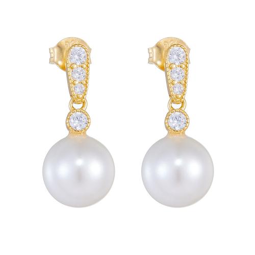 Silver Earring Zircon pavent Sterling, argent sterling 925, avec Shell Pearl, Placage, pavé de micro zircon & pour femme, plus de couleurs à choisir, Vendu par paire