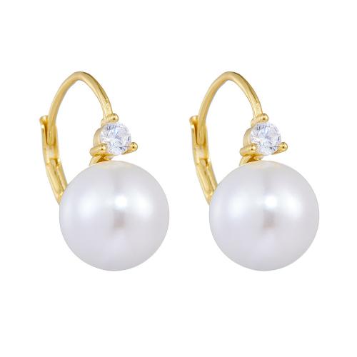 Silver Earring Zircon pavent Sterling, argent sterling 925, avec Shell Pearl, Placage, pavé de micro zircon & pour femme, plus de couleurs à choisir, Vendu par paire