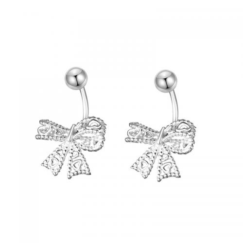 Argent sterling 925 boucle d oreille dormeuse, Noeud papillon, pour femme & creux, argent Vendu par paire