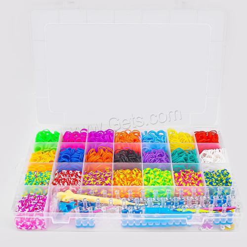 DIY Jewelry Finding Kit, Rubber Band, with Plastic Box & Resin, Rectangle, mixed colors 