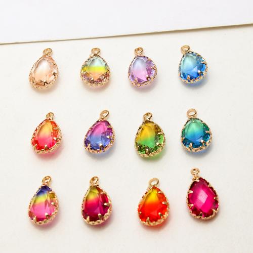 Crystal Brass Pendants, with Crystal, Teardrop, gold color plated, DIY [