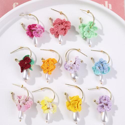 Plastic Pearl Zinc Alloy Earring, Caddice, with ABS Plastic Pearl & Zinc Alloy, Flower, DIY 