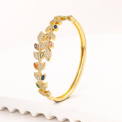 Brass Bangle, plated, micro pave cubic zirconia & for woman Inner Approx 60mm [