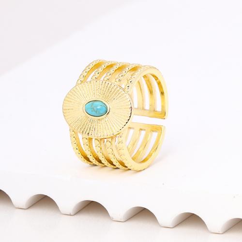 Bague en laiton, avec turquoise, Placage, pour femme, doré, Vendu par PC