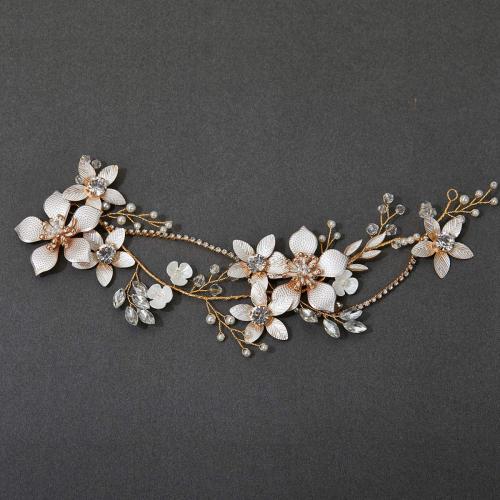 Diadema  de Bisuteria, aleación de zinc, con alambre de latón & Cristal & Perlas plásticas, Joyería & para mujer & con diamantes de imitación, dorado, 290x70mm, Vendido por UD