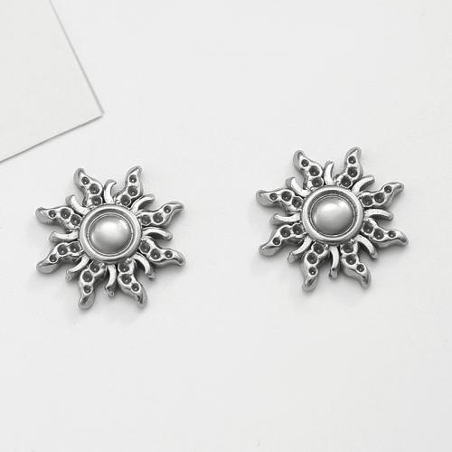 Stainless Steel Earring Stud Component, 304 Stainless Steel, Sun, DIY & machine polishing, original color, nickel, lead & cadmium free 