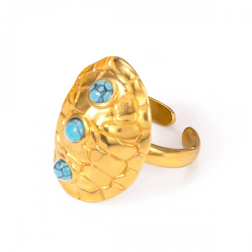 Edelstein Edelstahl Fingerring, 304 Edelstahl, mit Türkis, 18K vergoldet, Modeschmuck & für Frau, goldfarben, verkauft von PC[